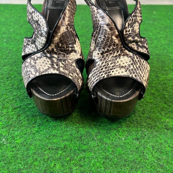 Christain Dior  Python Platform "Feline" Pumps Brown Beige Wooden Size 7.5 - Picture 4 of 7